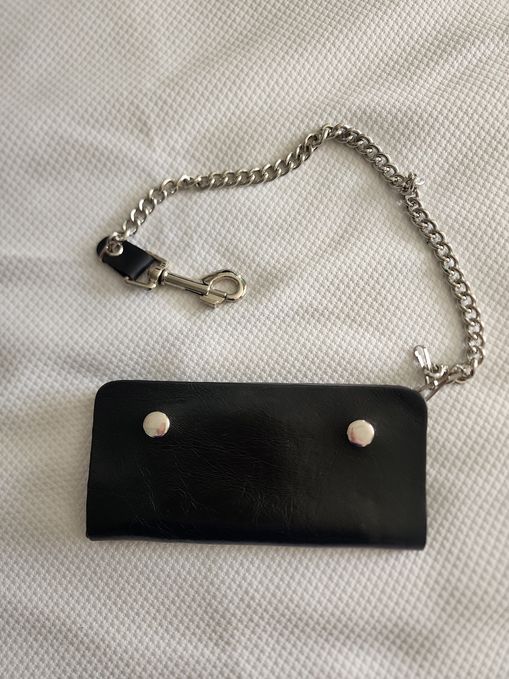 Men's Black Leather Wallet with Silver Chain